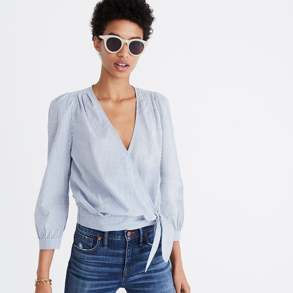 Madewell Wrap Top Indigo Stripe
